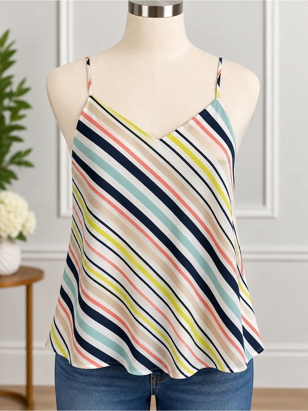 The Limited Multicolor Diagonal Stripe Spaghetti Strap Camisole